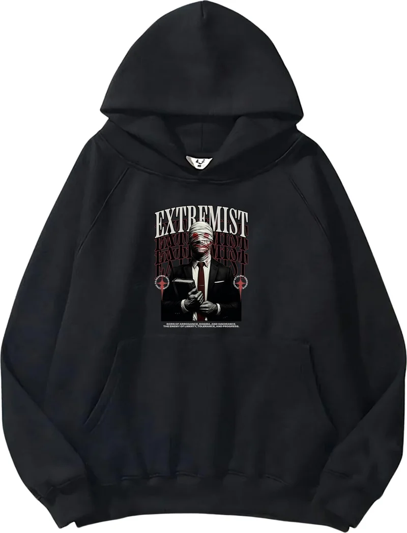 DogFish Women, Men's Sweatshirt Oversize Extremist Printed Thick Black Lover Sweatshirt
