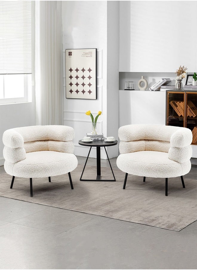 Taimi Set of 2 Elegant Design Boucle Chair, Bedroom Vanity Chair, Boucle Chair for Living Room and Office - White  - Image 1