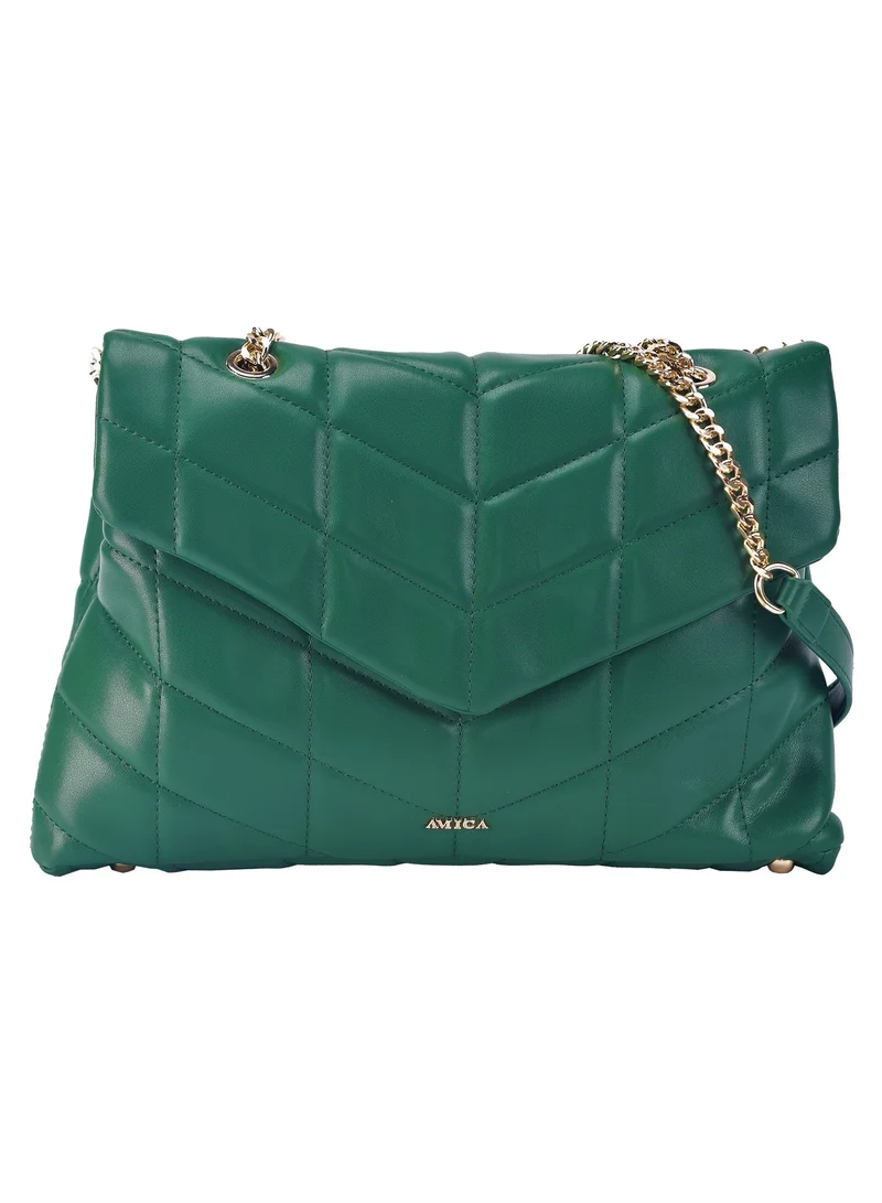 أميكا Natalia Soft Quilted Leather Women's Crossbody Handbag - Green