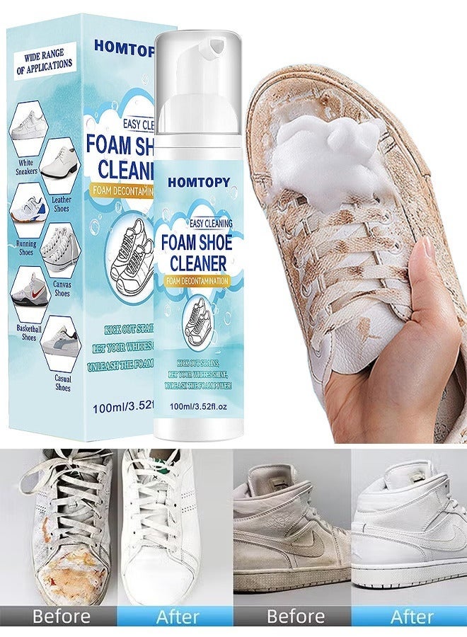 Foam Shoe Cleaner, 100ML White Shoe Cleaner, Shoe Cleaner Sneakers Kit Removes Dirt And Stain, Sneaker Cleaning Kit For White Shoes, Suede, Leather, Knit, Boots, Canvas, Fabric - Image 1