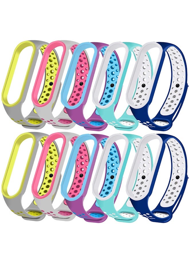 10 Pieces of Air-Hole Sport Strap Band for Xiaomi Mi Band 6 Mi Band 5 Band - Durable TPU Silicone Replacement Wristband Anti-Off Waterproof Bracelet Strap