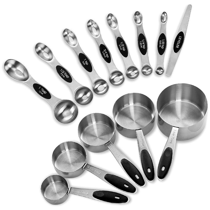 EDELIN Measuring Cups and Magnetic Measuring Spoons Set Stainless Steel 5 Cups and 7 Spoons Black