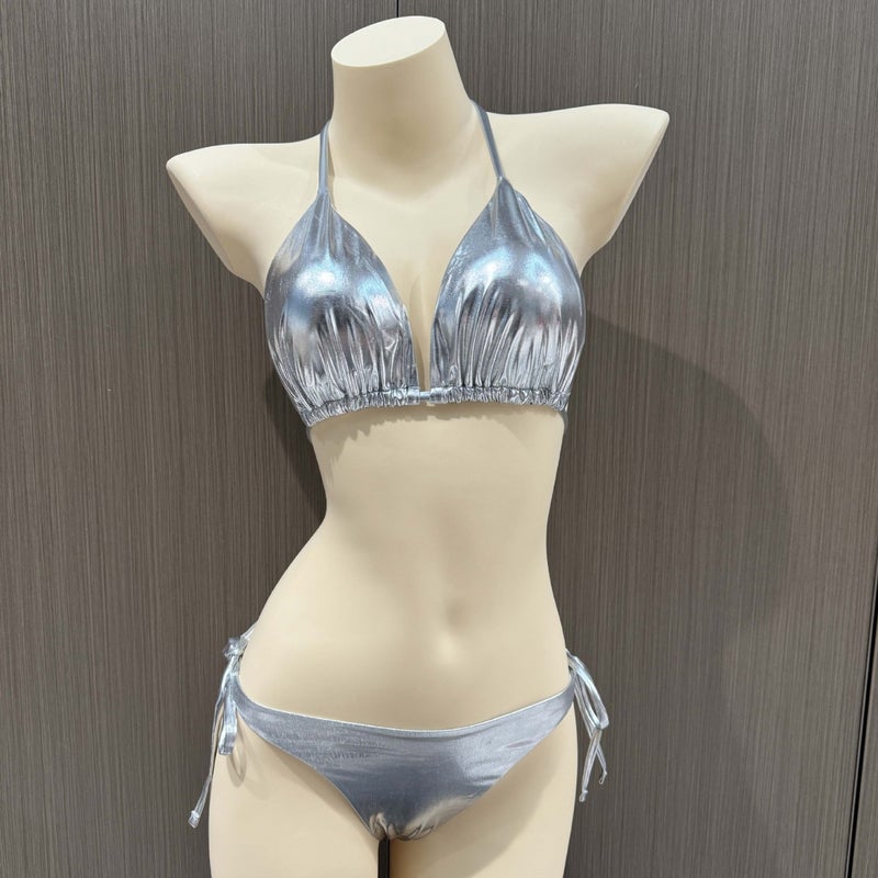 2024 New Swimsuit Swimsuit Split Triangle Bikini Bright Silver Bikini Export - Image 1