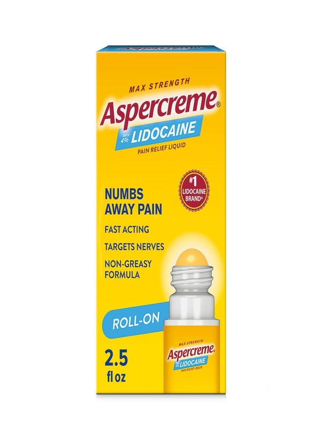 Aspercreme أسبير كريم خالي من الرائحة بقوة قصوى من ليدوكائين لتخفيف الألم سائل مع تطبيق رول-أون بدون فوضى، 2.5 أونصة - Image 1
