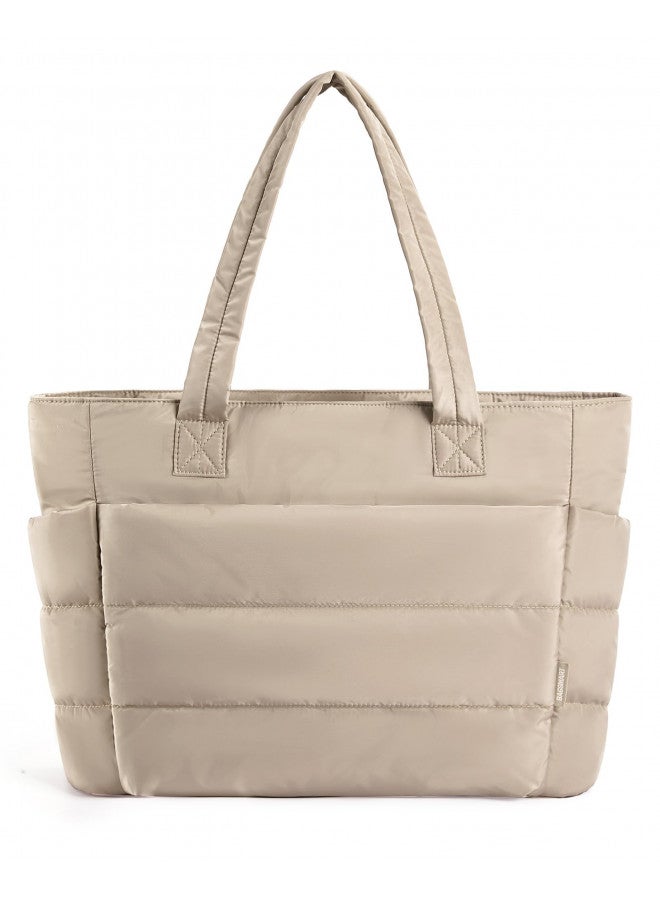 BAGSMART BAGSMART Tote Bag for Women, Lightweight Puffy Tote Bag with Compartments Shoulder Bag Handbag Quilted Shoulder Bag Handbag for Travel, Work, Beach, Gym, Shop(Grayish Brown)  - Image 1