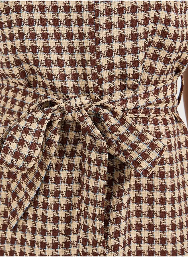 Styli Tweed Checked Sheath Midi Dress with Slit Hem