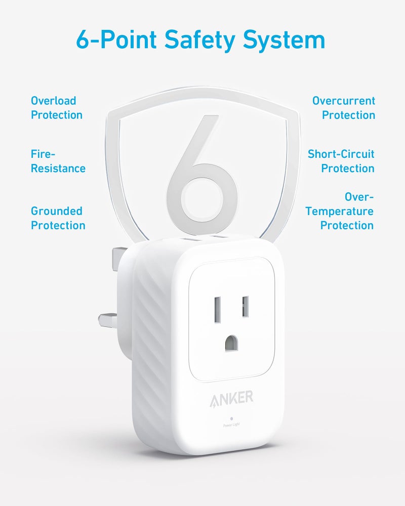 Anker Travel Adapter, Type G Adapter for Travel, US to UK Plug Adapter International Travel Essentials, 2 AC, 1 USB A, 2 USB C for 15W, Compact for iPhone, iPad, England, Ireland, TUV Listed - Image 5