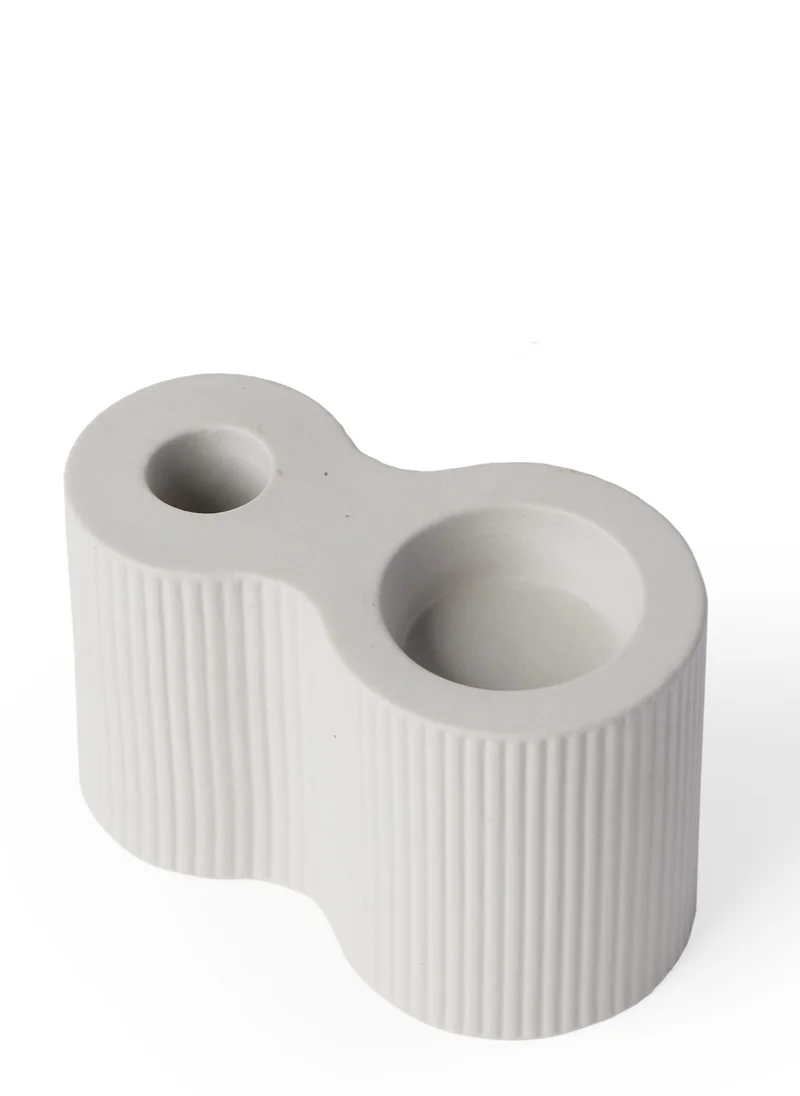 Prickly Pear Prickly Pear Infinity Ribbed Duo Candle Holder Pearl Grey - Elegant Candle Holder