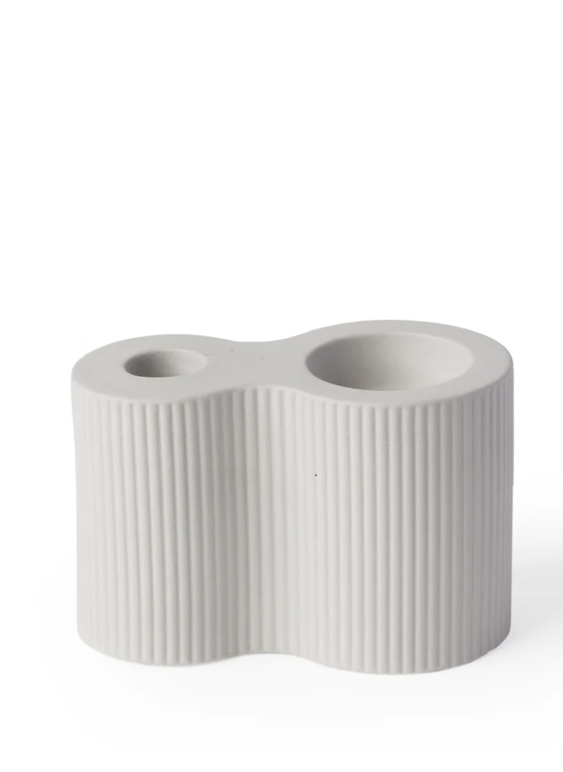 Prickly Pear Prickly Pear Infinity Ribbed Duo Candle Holder Pearl Grey - Elegant Candle Holder