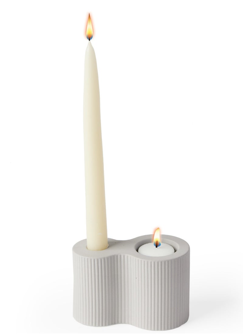 Prickly Pear Prickly Pear Infinity Ribbed Duo Candle Holder Pearl Grey - Elegant Candle Holder  - Image 3