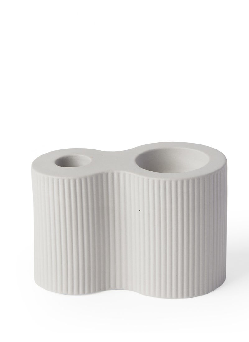Prickly Pear Prickly Pear Infinity Ribbed Duo Candle Holder Pearl Grey - Elegant Candle Holder  - Image 1