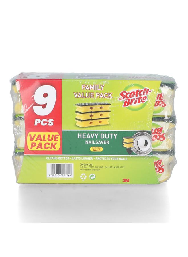 Scotch Brite 9-Piece Heavy Duty Nail Saver Scrub Sponge Green and Yellow XN005310604 - Image 3