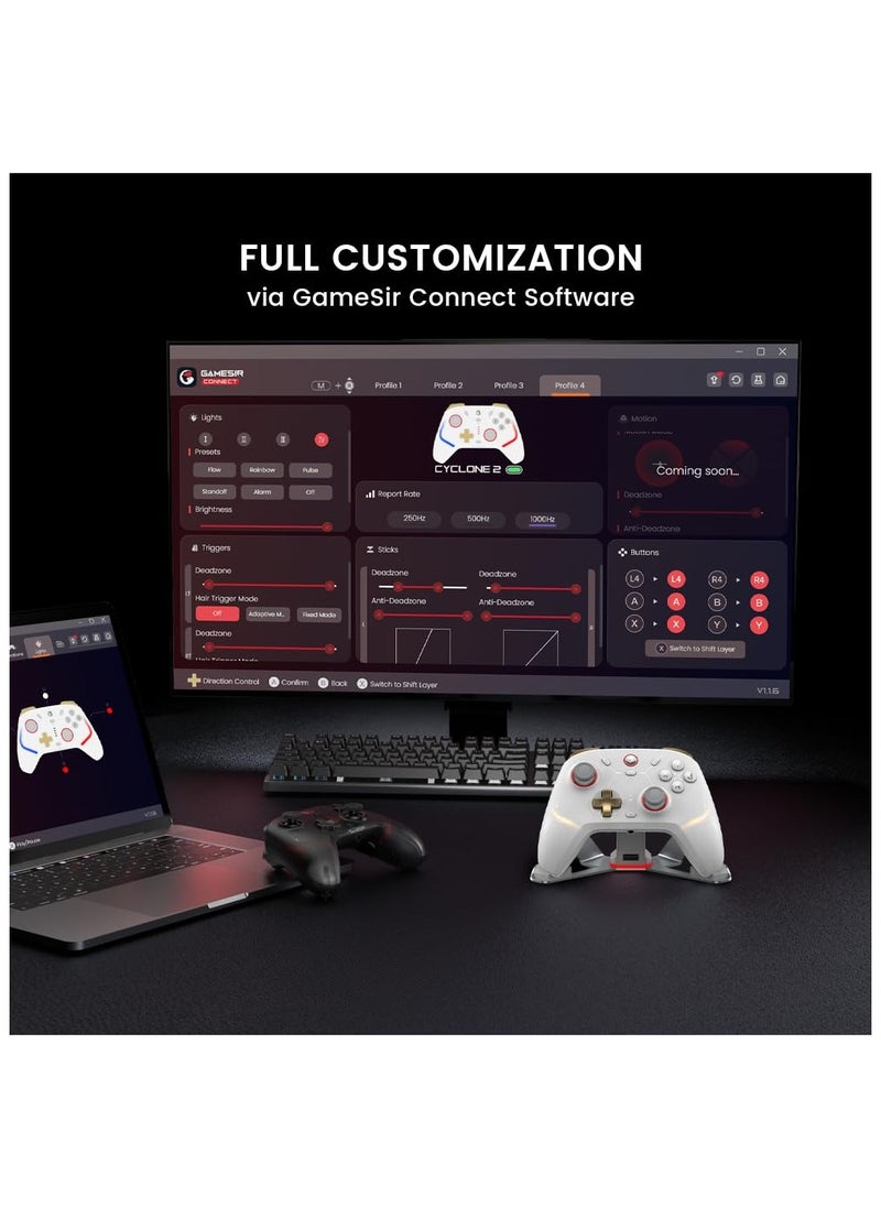 Generic - GameSir Cyclone 2 Wireless Controller - 1000Hz Polling Rate, TMR Joysticks, Hall/Micro 2-in-1 Triggers for PC/Switch/Android/iOS, PC Gaming Controller with Charging Dock(White) - Image 1