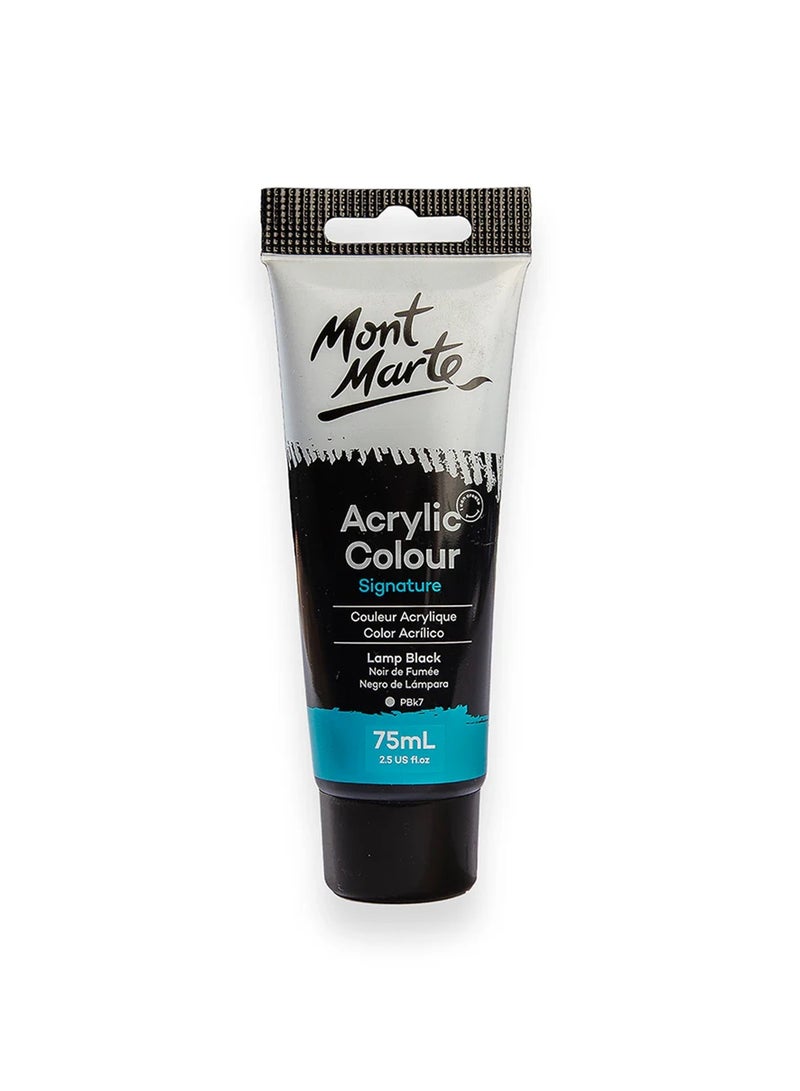 Mont Marte Signature Acrylic Colour Paint Tube 75ml Content Lamp Black  - Image 1