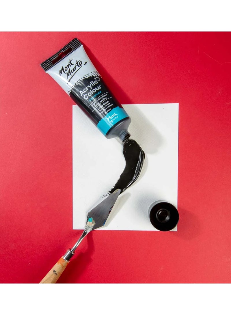 Mont Marte Signature Acrylic Colour Paint Tube 75ml Content Lamp Black  - Image 2