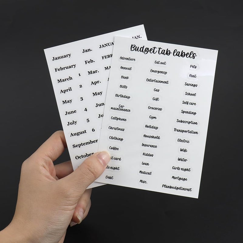 XiowDow Small Index Tabs Stickers Monthly Sticker Sticky Budget Label Tabs Sticker for Cash Stuffing Envelopes A6 Budget Binder Inserts Pouch Pocket Dividers(Black Tabs Stickers) - Image 2