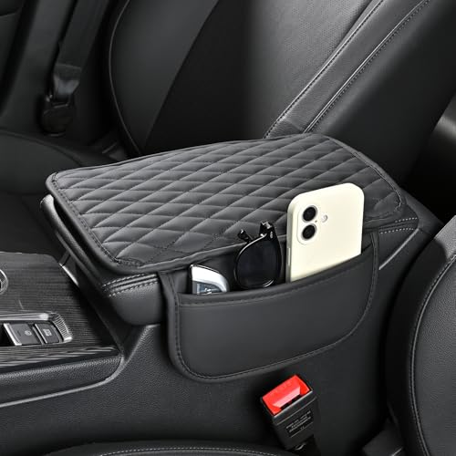 Edotim Arm Rest Cover for Car Microfiber Leather Universal Car Console Covers Accessories with 2 Storage Bags Black - Image 1