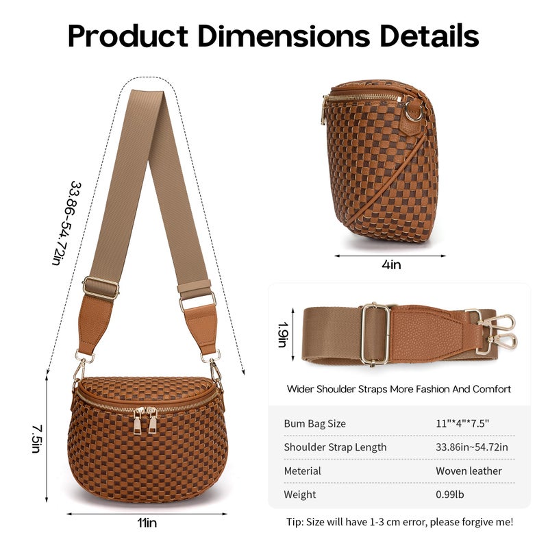 FODOKO Woven Crossbody Bag for Women weave Leather Bum Bags Checkered Purse with zipper - Image 4