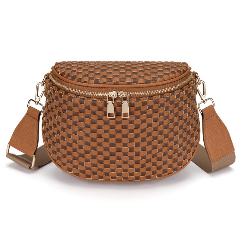 FODOKO Woven Crossbody Bag for Women weave Leather Bum Bags Checkered Purse with zipper - Image 1