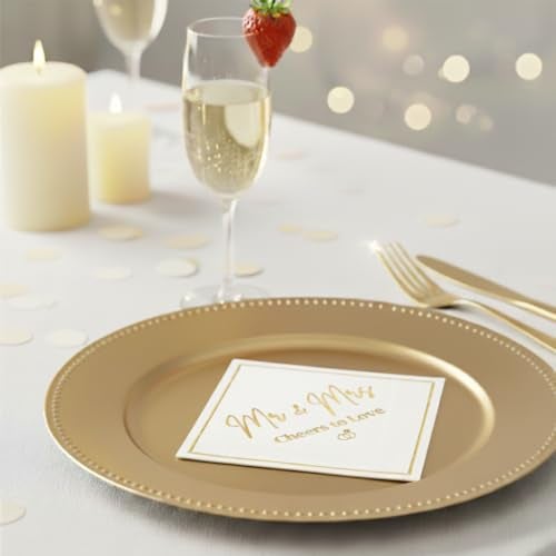 Cloverjoyed Mr and Mrs Wedding Napkins, Elegant Gold Foil White Paper Cocktail Napkin, Disposable Decorations for Weddings, Receptions, Bridal Showers, Bar, 50 Pack - Image 4