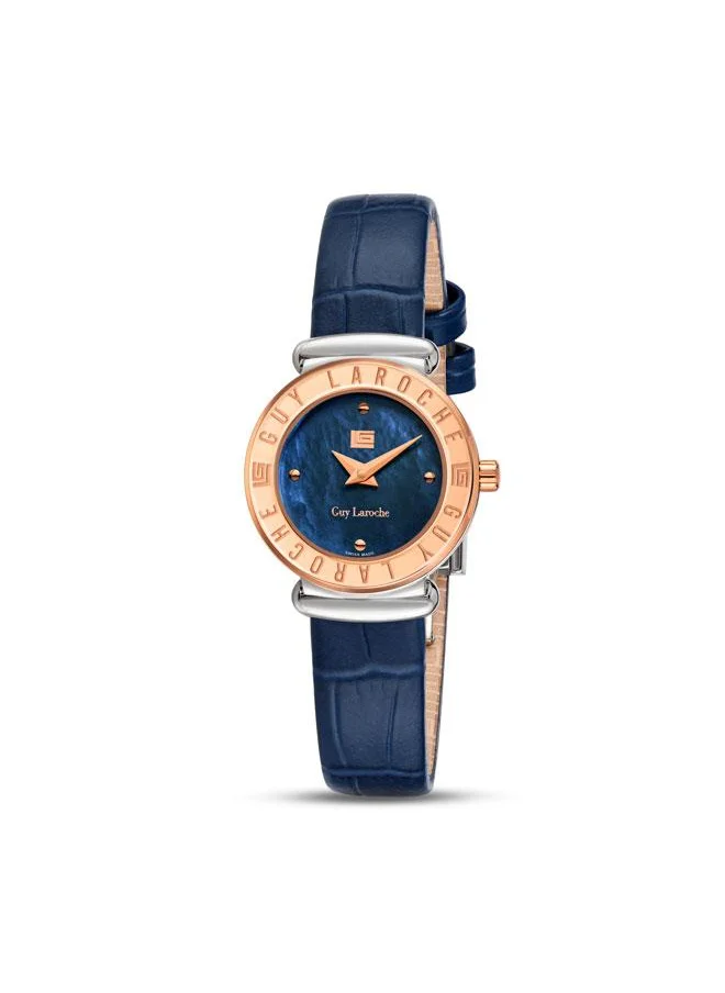 Guy Laroche Betty 25mm Women's Analog Swiss Watch with Blue Genuine Leather Strap