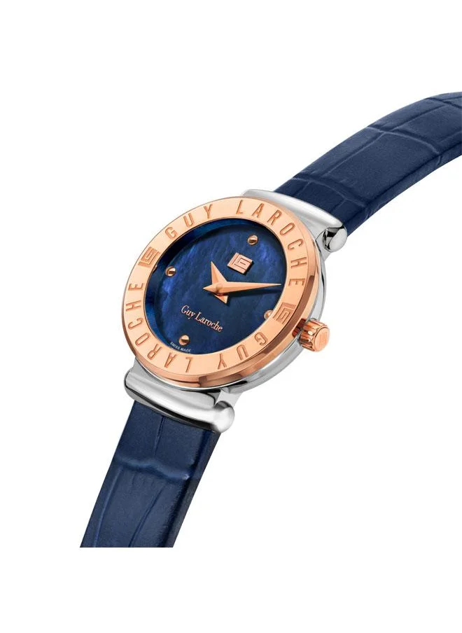 Guy Laroche Betty 25mm Women's Analog Swiss Watch with Blue Genuine Leather Strap