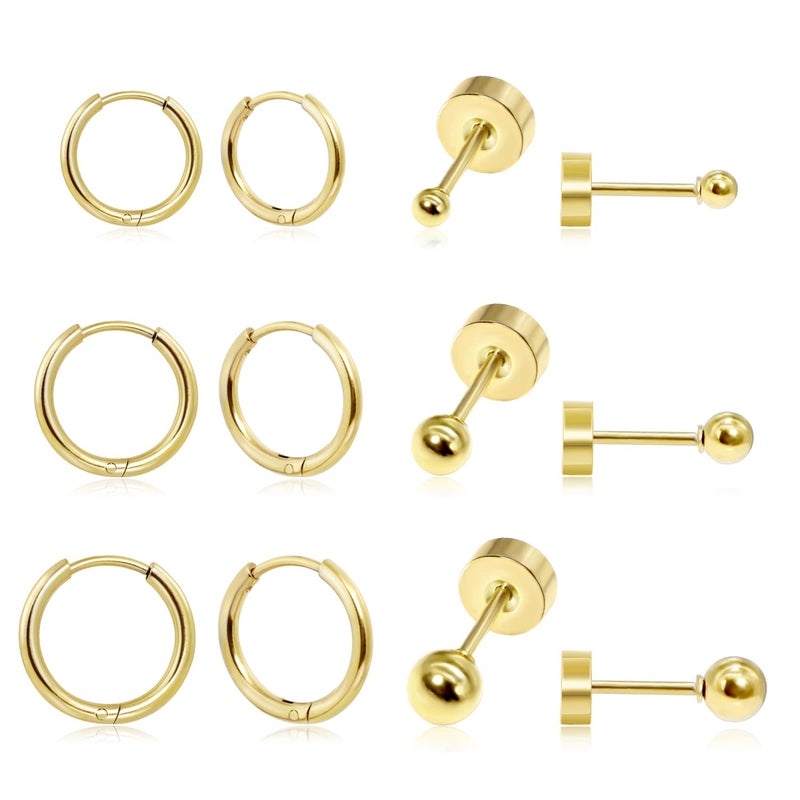 Sweetkiki Dainty 6 Pairs Earrings Sets for Multiple Piercing, Lightweight 14K Gold Plated Small Huggie Hoop Earrings, Lobe, Hypoallergenic (14K Gold Plated- Huggie Hoops and Ball Studs) - Image 1
