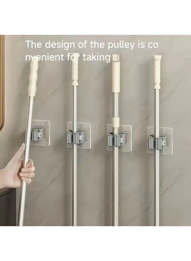 Wall Mounted Mop Holder 3 Pcs No Drill Bathroom Kitchen Storage Space Saving Durable Plastic - Image 2