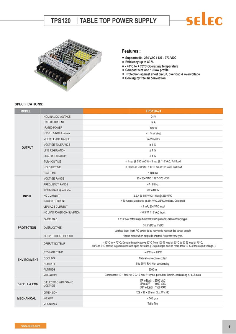 Selec 24VDC 5Amp SMPS Selec TPS120-24 - Image 4