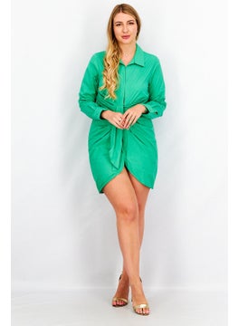 The Giving Movement Women Solid Long Sleeve Rouched Shirt Dress, Green  - Image 2