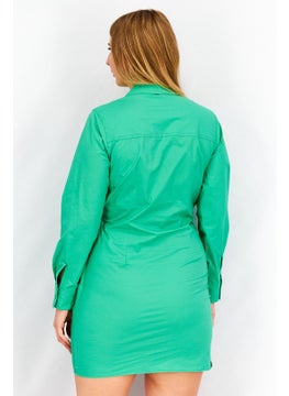 The Giving Movement Women Solid Long Sleeve Rouched Shirt Dress, Green  - Image 3