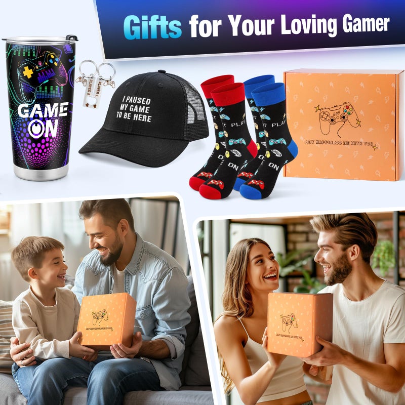 Jekeno Gamer Gaming Tumbler Gift Set for Kids Boys Teens Birthday Christmas Gamepad Gift Box for Men Dad Boyfriend Husband Brother Male Friends Video Game Lovers Mug Socks Hat Gift Basket Presents - Image 2