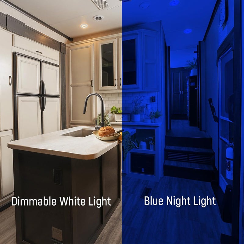 Obeaming 12V Ceiling Dome Light, 4.75 Inch 400LM Dimmable Interior Light for RV Boat Camper Van Travel Trailer Truck Fifth Wheel Interior Lighting, Blue Night Light & Touch Switch(Warm White) - Image 2