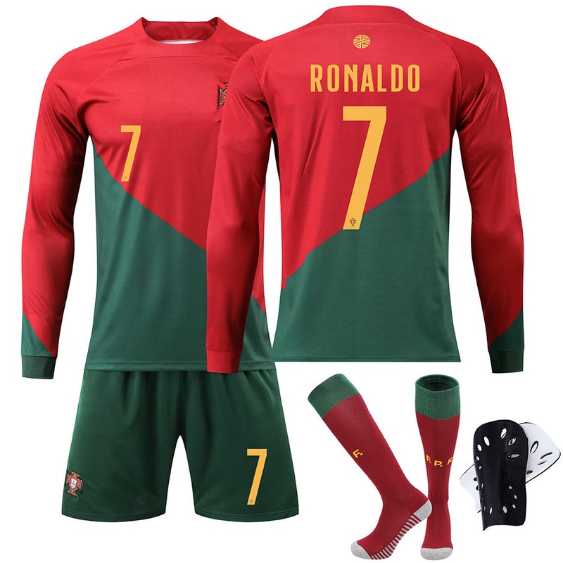 Portugal World Cup Long Sleeve Soccer Kit #7 Ronaldo #8 Bruno Child No. 7 with socks
