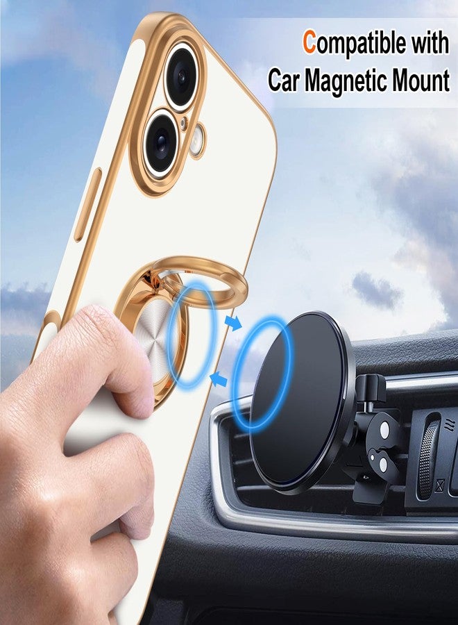 Hython for iPhone 17 Case with Ring Stand, 360° Rotatable Ring Holder Magnetic Kickstand, Plating Rose Gold Edge Soft Cover Protective Phone Case for iPhone 17 6.3", White - Image 5