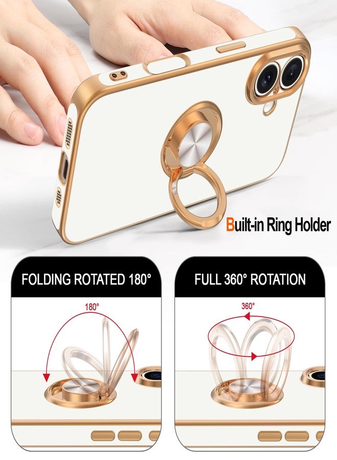Hython for iPhone 17 Case with Ring Stand, 360° Rotatable Ring Holder Magnetic Kickstand, Plating Rose Gold Edge Soft Cover Protective Phone Case for iPhone 17 6.3", White - Image 4