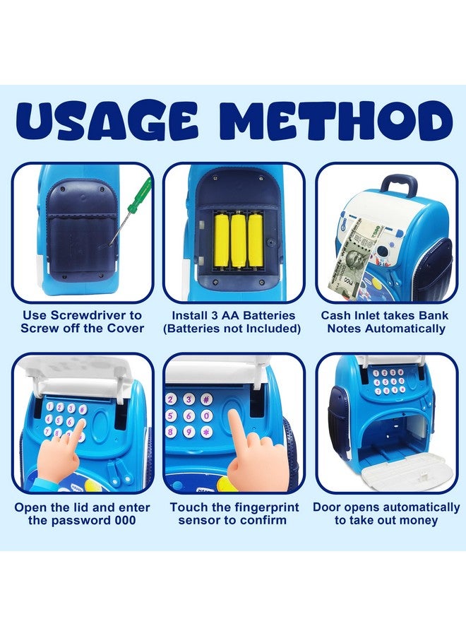 VGRASSP Modern Money Safe Musical Piggy Bank Toy for Kids and Adults - The Mini ATM with Number Password and Touch Sensor Feature for Saving Real Money and Cash Coins (Space Blue) - Image 5