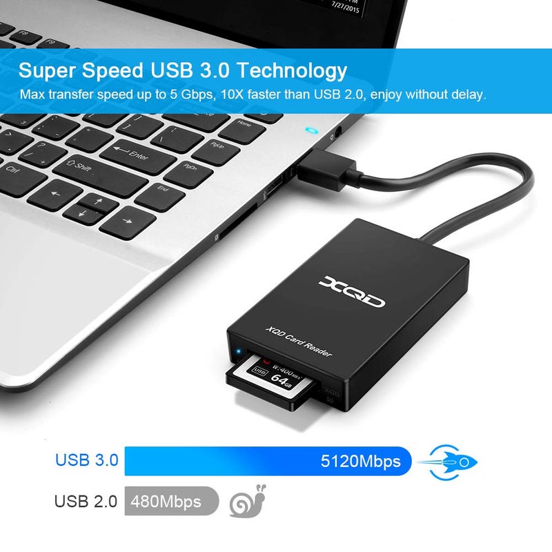 Rocketek XQD Card Reader USB 3.0 XQD SD Card Reader Sony XQD Reader 2 in 1 Memory Card Reader 5Gpbs Super Speed for Sony G/M Series, Lexar 2933x/1400x USB Mark XQD Card, SD/SDHC/SDXC Card for Windows/Mac - Image 4