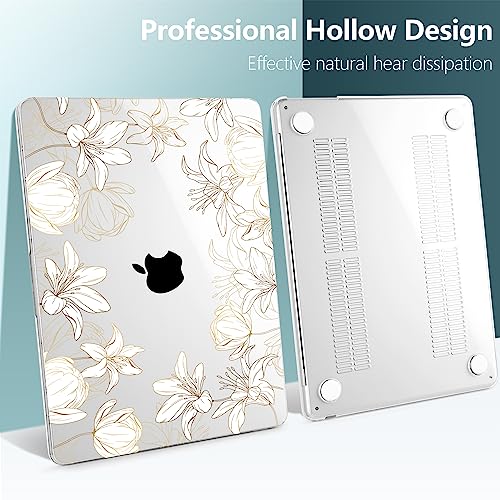 DONGKE for M4 MacBook Air 13.6 Inch Case 2025 2024 2023 2022 Model A3240 A3113 A2681 M3 M2 Chip, Plastic Hard Shell Case Cover with Touch ID for MacBook Air 13 Inch M4 - Golden Floral - Image 4
