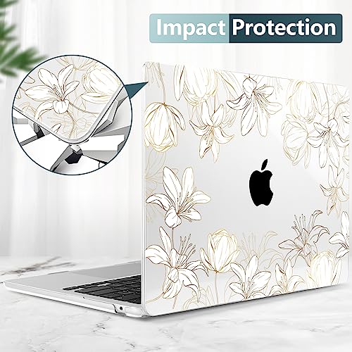 DONGKE for M4 MacBook Air 13.6 Inch Case 2025 2024 2023 2022 Model A3240 A3113 A2681 M3 M2 Chip, Plastic Hard Shell Case Cover with Touch ID for MacBook Air 13 Inch M4 - Golden Floral - Image 5