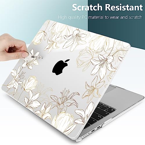 DONGKE for M4 MacBook Air 13.6 Inch Case 2025 2024 2023 2022 Model A3240 A3113 A2681 M3 M2 Chip, Plastic Hard Shell Case Cover with Touch ID for MacBook Air 13 Inch M4 - Golden Floral - Image 3