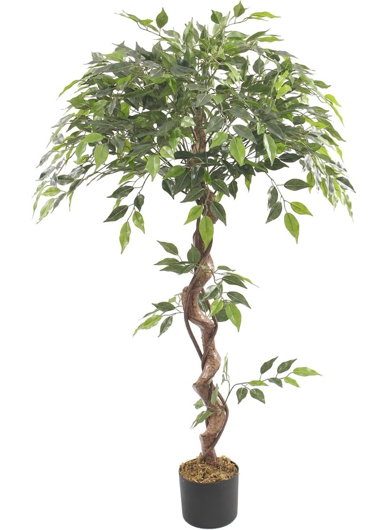 ماركولو شجرة فيكس اصطناعية من ماركولو، خضراء، جذع ملتوي، نبات زينة داخلي مزروع في أصيص، أوراق نابضة بالحياة (120 سم) - Image 1