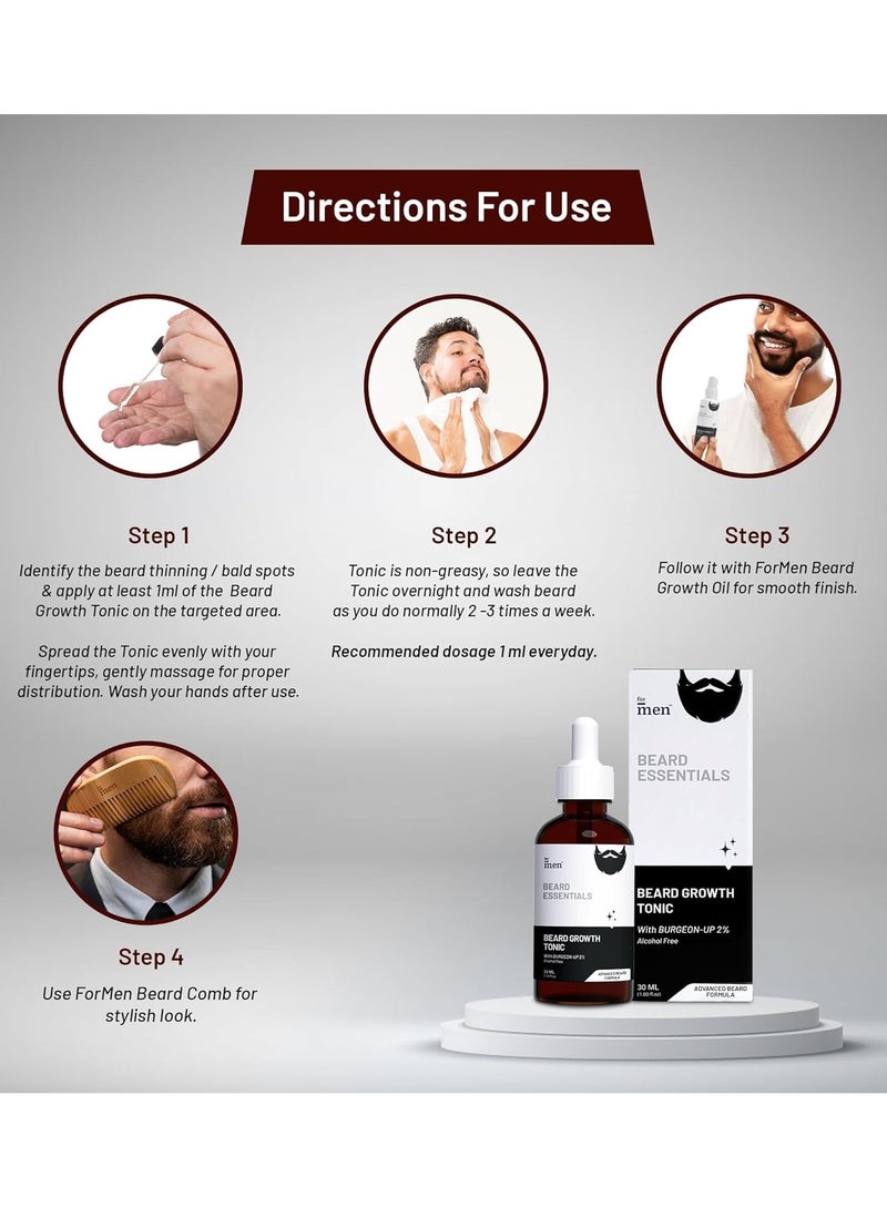 ForMen Beard Growth Tonic With 2% BURGEON-UP Curbs Beard Loss Patchiness Thinning Promotes Beard Growth Thickness 30 ml - Image 2