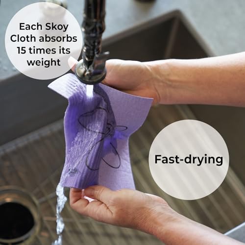 Skoy Cloth, 4-Pack Versatile Swedish Dishcloths for Kitchen and Household Use, Reusable Cleaning Cloths, Planet-Friendly, Dishwasher and Dryer-Safe, Assorted Colors - Image 5