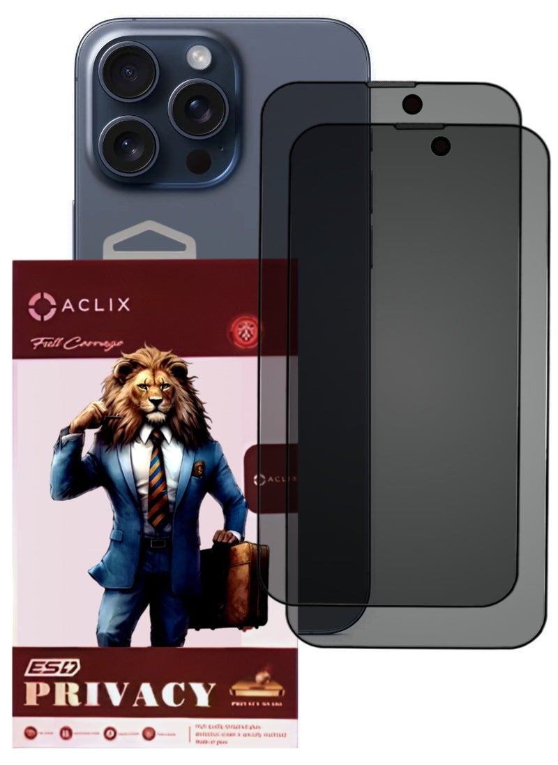 ACLIX 2 Pieces Antistatic ESD Dustproof Premium Quality High Definition Anti-Spy Privacy Tempered Glass Screen Protector Designed For  iPhone 15 Pro Max - Image 1