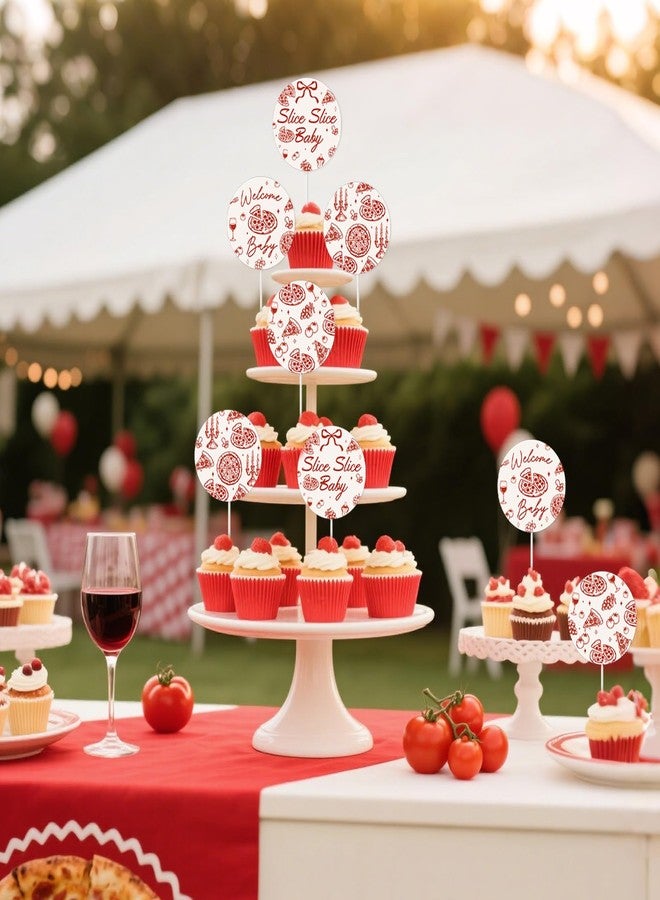 Fangleland 24PCS Pizza Baby Shower Cupcake Toppers, Red Pizza Theme Cake Decorations Slice Slice Baby Photo Booth Props for Fast Food Gender Reveal Newborn Welcome Party - Image 4