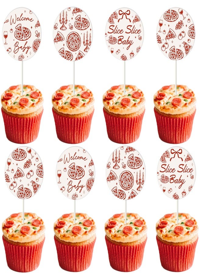 Fangleland 24PCS Pizza Baby Shower Cupcake Toppers, Red Pizza Theme Cake Decorations Slice Slice Baby Photo Booth Props for Fast Food Gender Reveal Newborn Welcome Party - Image 2