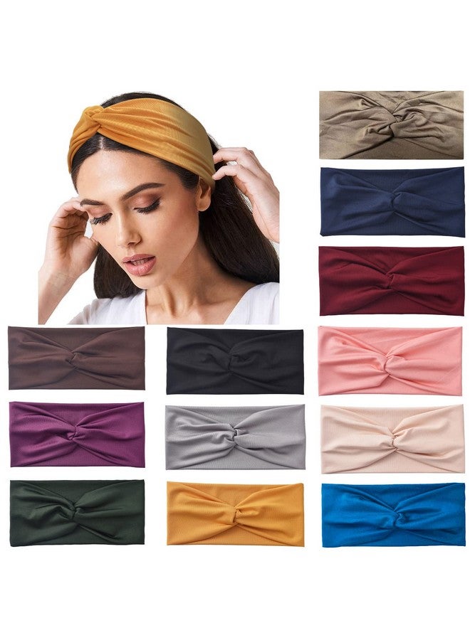 Yeshan 12 Pack Wide Twist Headbands For Women No Slip Turban Headbands Stretchy Criss Cross Headbands Yoga Workout Sport Hair Bands Solid Colors Bandana Headbands  - Image 1