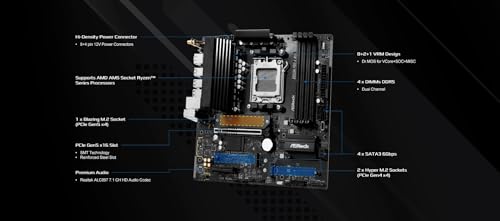 ASRock AMD B850M Pro A WiFi 6E Socket AM5 Ryzen 9000/8000/7000 Series DDR5 8000+ (OC) MHz 256GB Micro ATX Motherboard M.2 SATA3 6.0 Gb/s PCIe 5.0 BIOS Flashback 2.5G LAN - Image 5