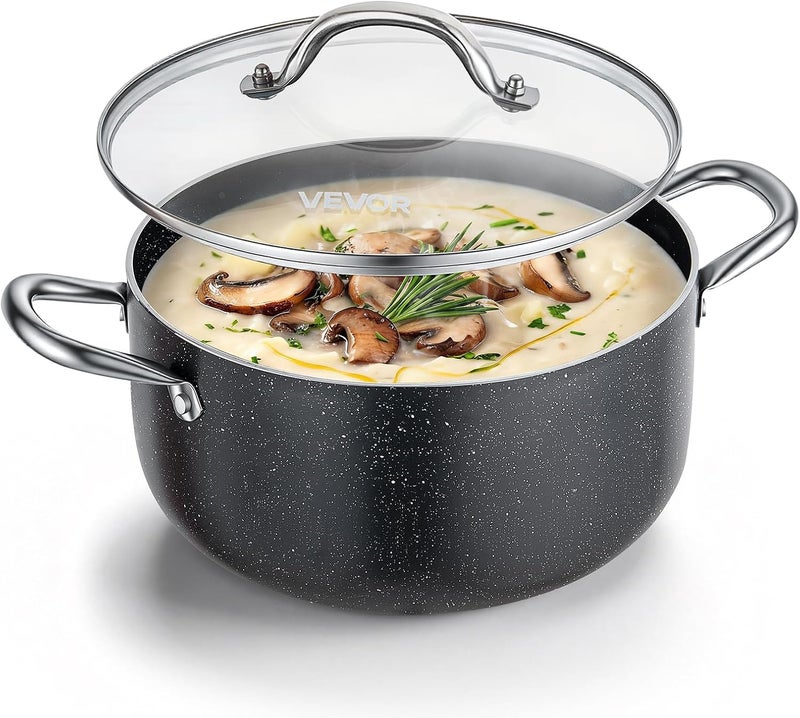 VEVOR Aluminum Stock Pot, 6-Quart Nonstick Ceramic Coated Pot with Glass Lid, PFOA-Free, PFAS-Free, Compatible with Gas Stoves, Induction Cooktops, Electric Stoves, for Soups, Stews, and Pasta - Image 1